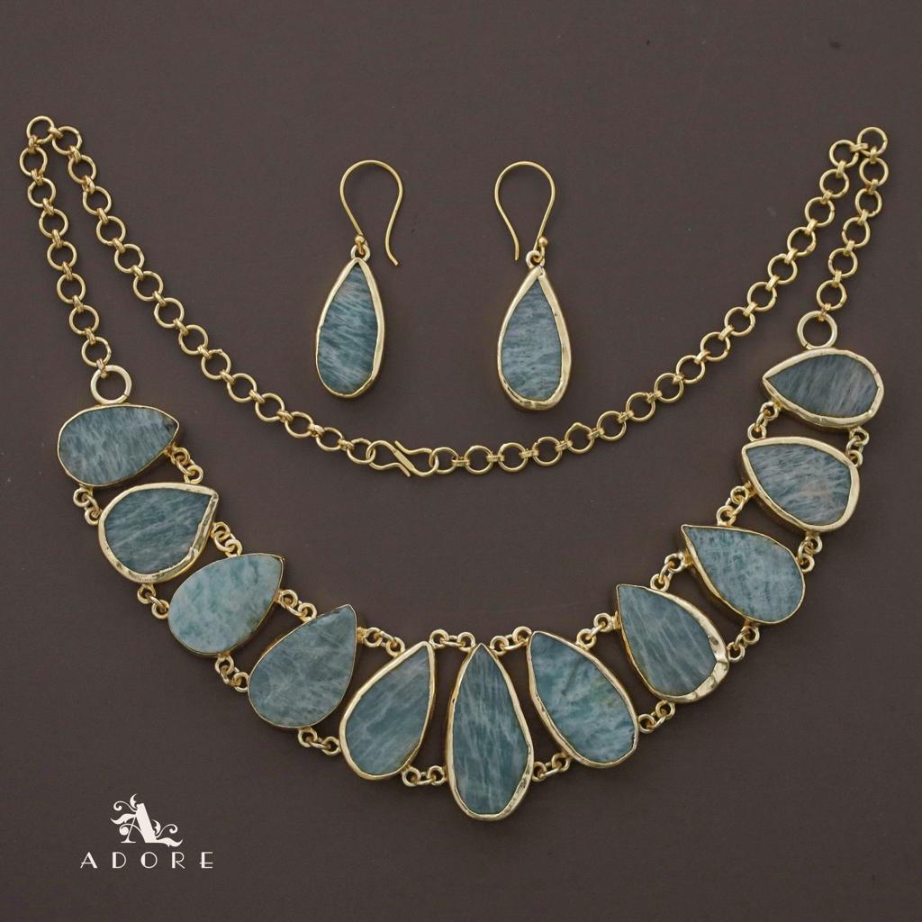Janitha Raw Stone Neckpiece With Drop Earring