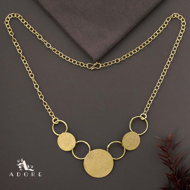 Golden Textured Coin And Circle Neckpiece