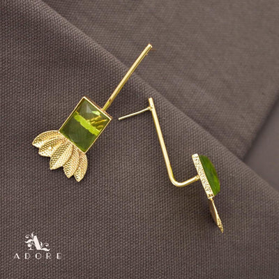 Glossy Rectangle Dotted Leafy Stick Earring