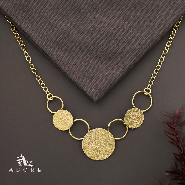 Golden Textured Coin And Circle Neckpiece