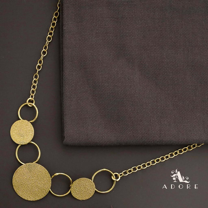 Golden Textured Coin And Circle Neckpiece