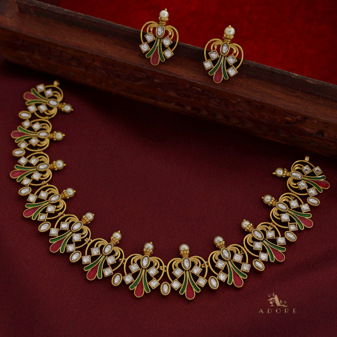 Yogeeta Meenakari Neckpiece With Earring