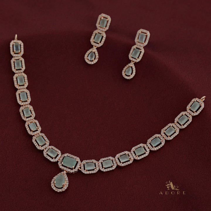 Agharika AD Stone Rose Gold Short Neckpiece With Earring