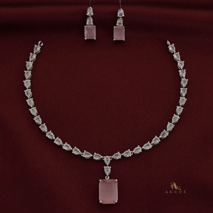 Silver Angelou Glossy Rectangle Drop Neckpiece With Earring