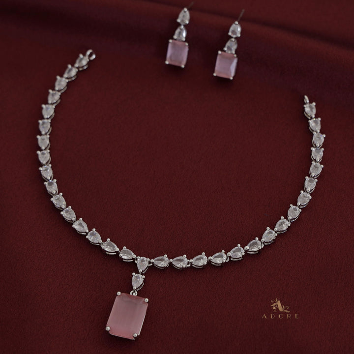 Silver Angelou Glossy Rectangle Drop Neckpiece With Earring