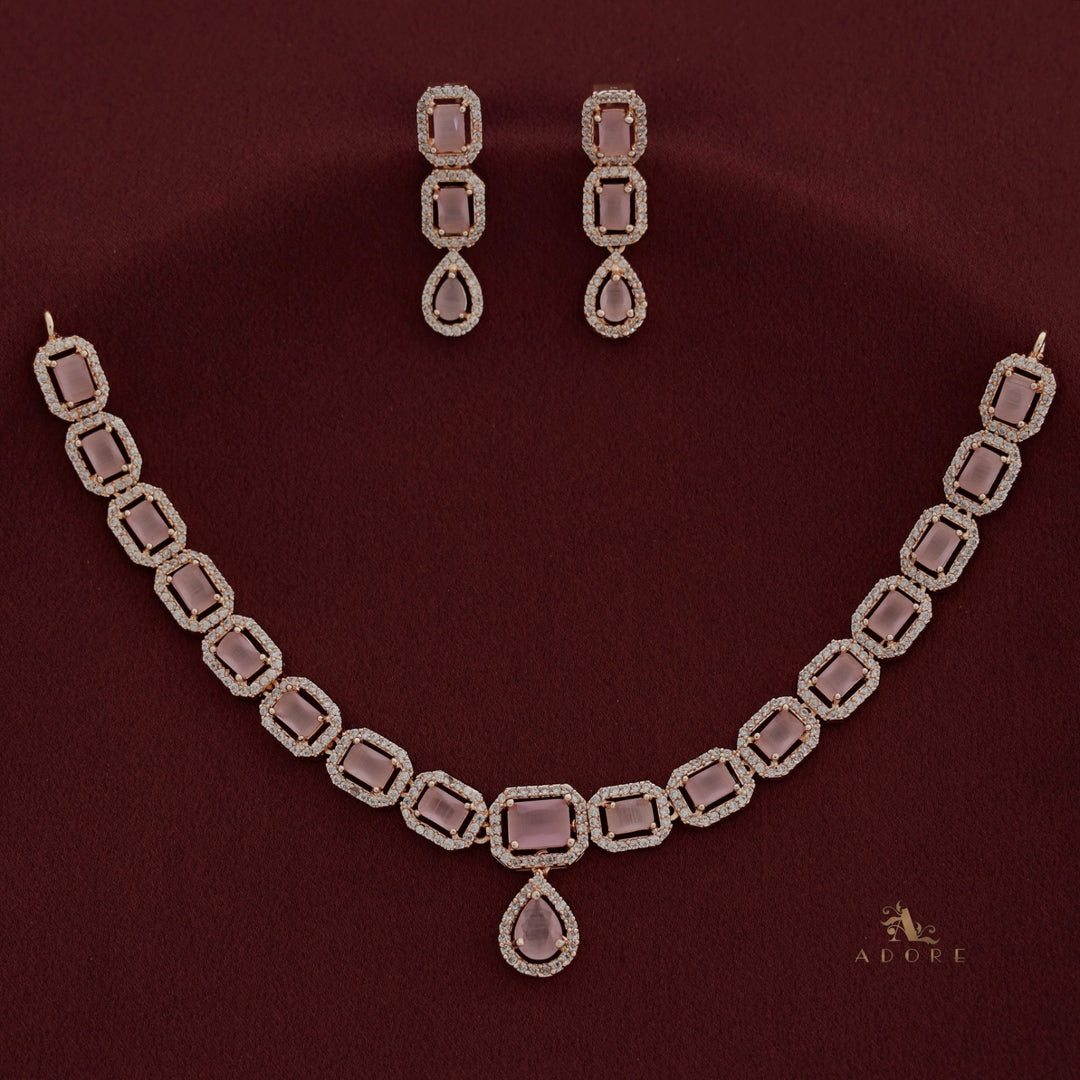 Agharika AD Stone Rose Gold Short Neckpiece With Earring