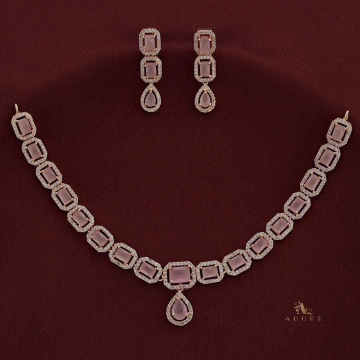 Agharika AD Stone Rose Gold Short Neckpiece With Earring