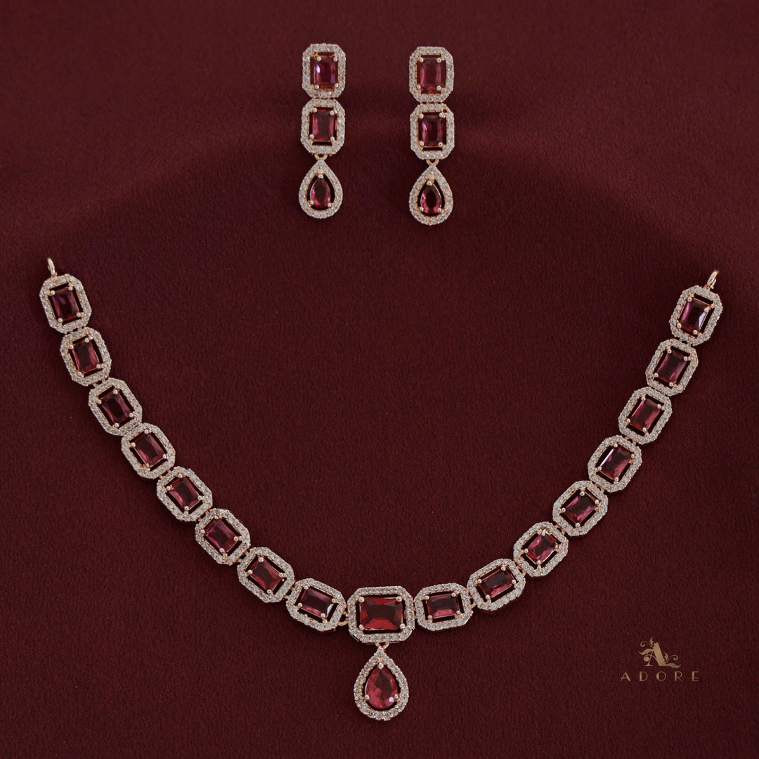Agharika AD Stone Rose Gold Short Neckpiece With Earring