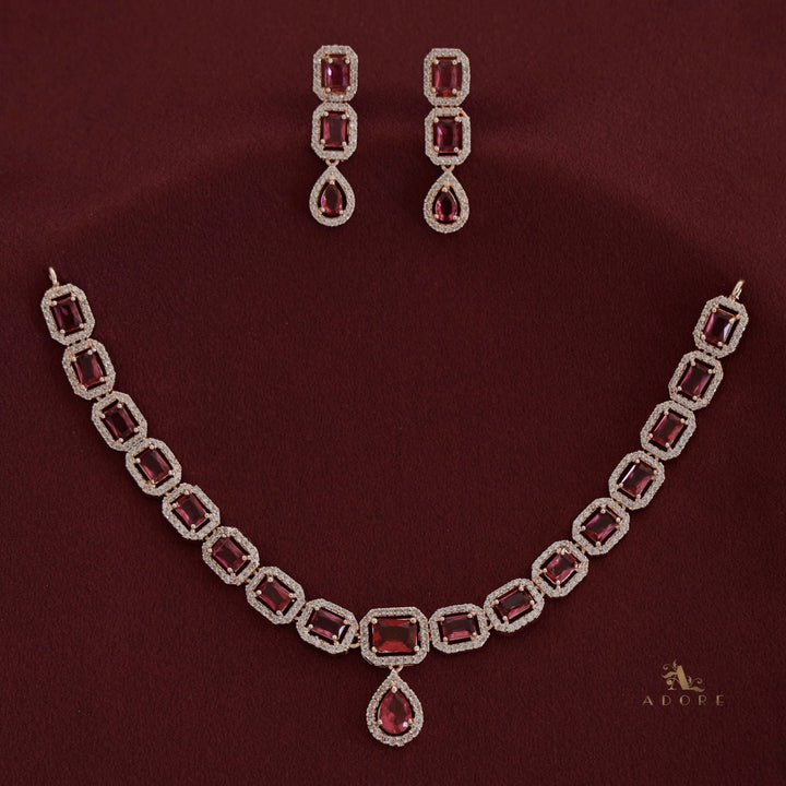 Agharika AD Stone Rose Gold Short Neckpiece With Earring