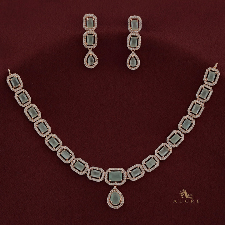 Agharika AD Stone Rose Gold Short Neckpiece With Earring