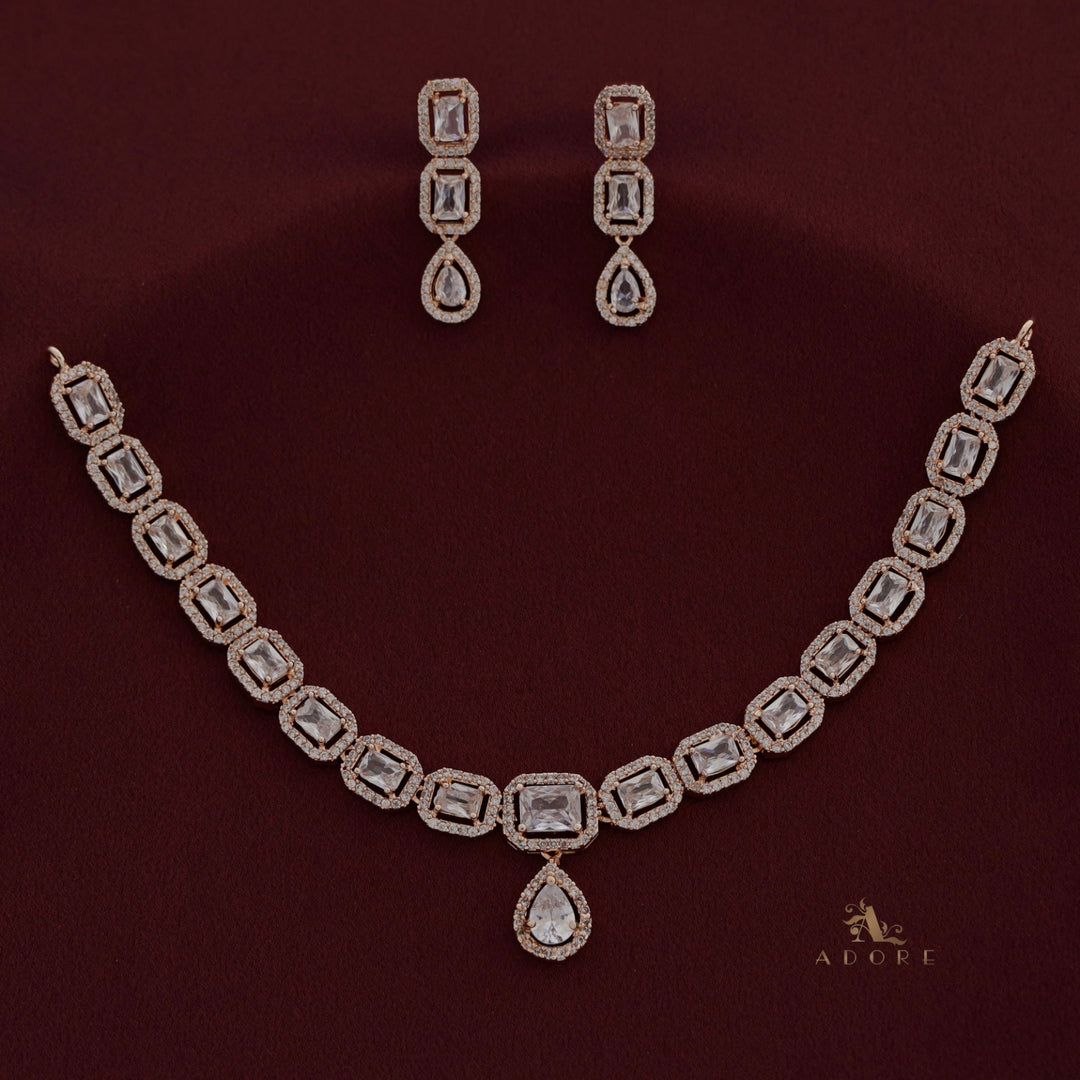 Agharika AD Stone Rose Gold Short Neckpiece With Earring