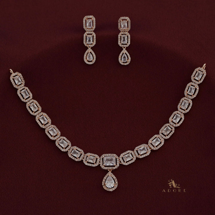 Agharika AD Stone Rose Gold Short Neckpiece With Earring