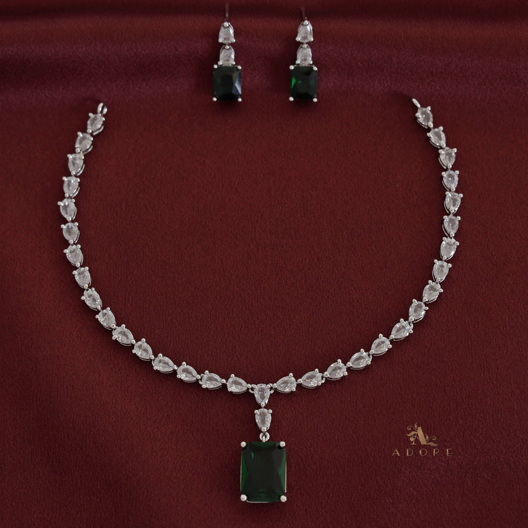 Silver Angelou Glossy Rectangle Drop Neckpiece With Earring