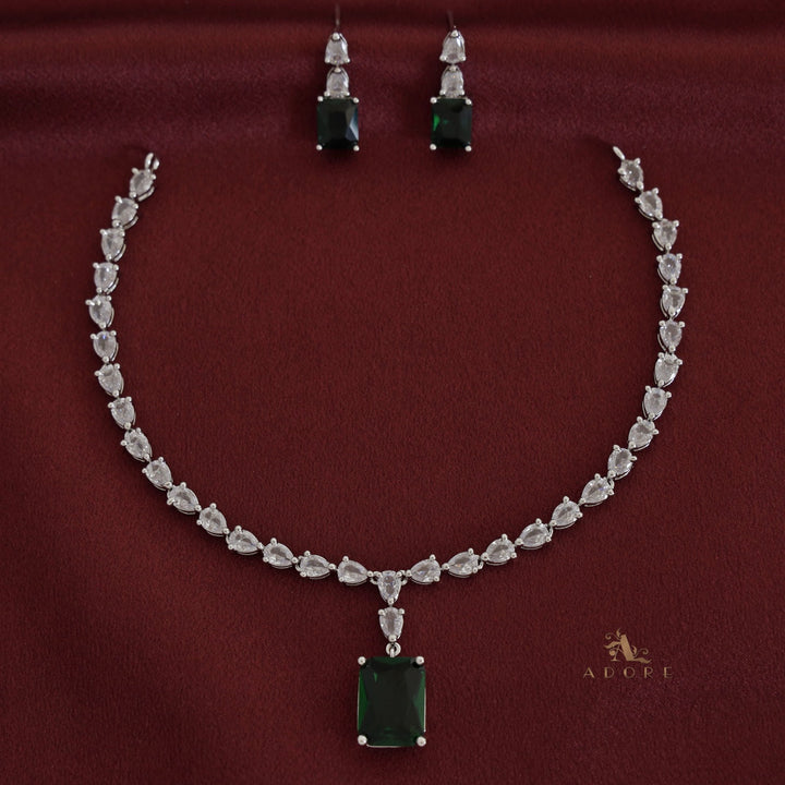 Silver Angelou Glossy Rectangle Drop Neckpiece With Earring
