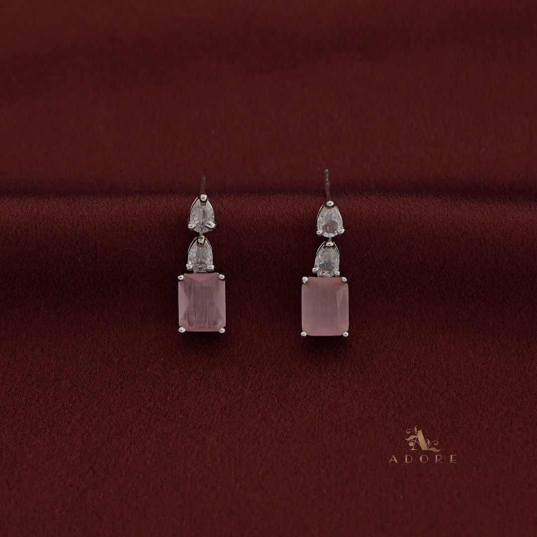 Silver Angelou Glossy Rectangle Drop Neckpiece With Earring