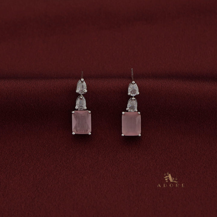 Silver Angelou Glossy Rectangle Drop Neckpiece With Earring