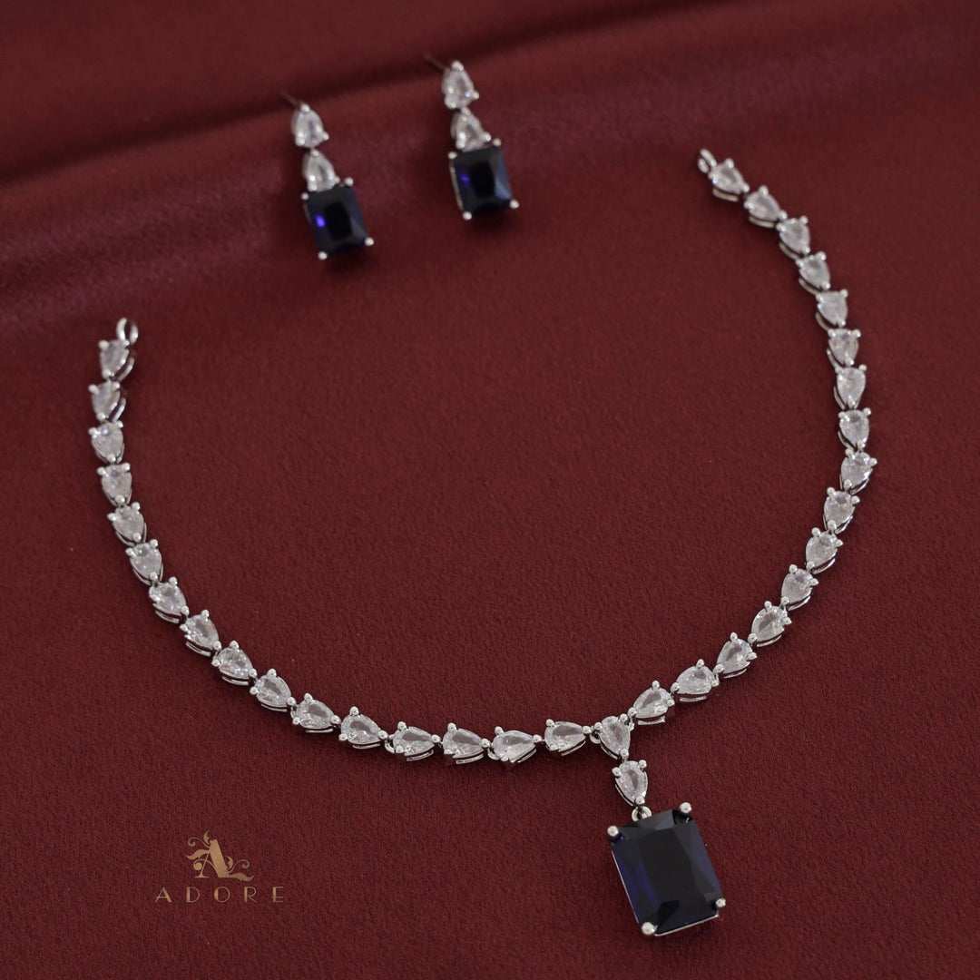 Silver Angelou Glossy Rectangle Drop Neckpiece With Earring