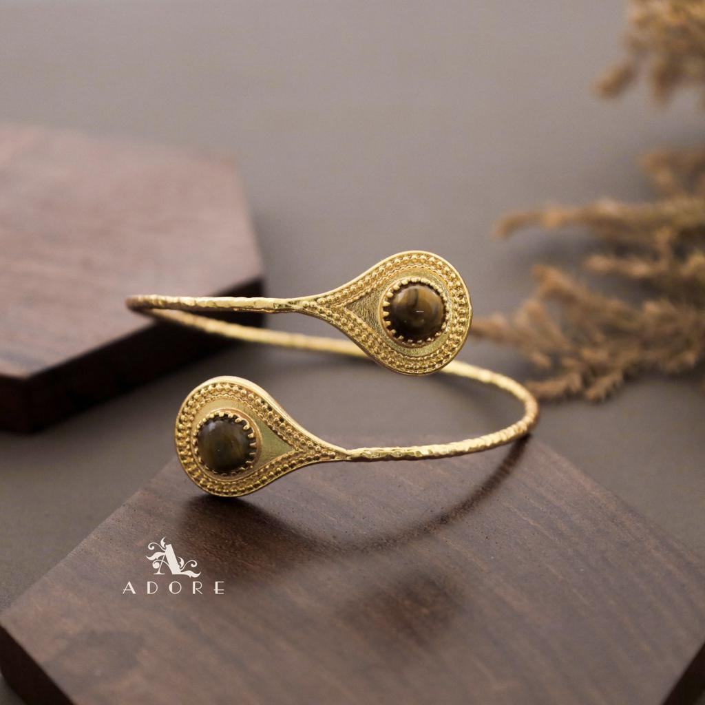 Golden Textured  Dual Dotted Drop Bangle