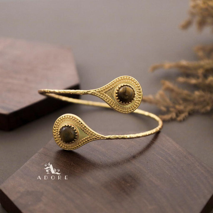 Golden Textured  Dual Dotted Drop Bangle