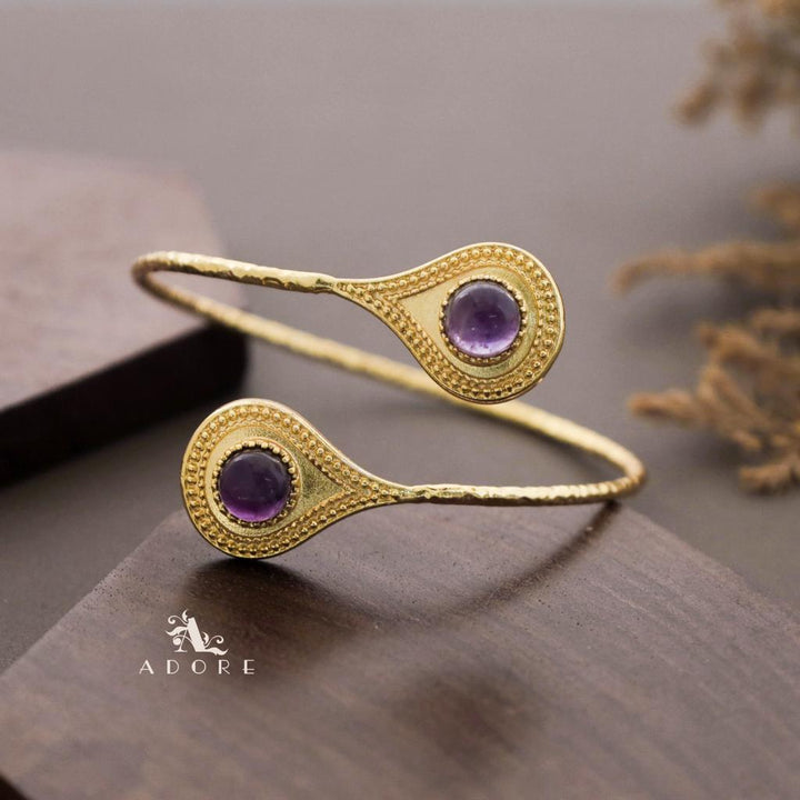 Golden Textured  Dual Dotted Drop Bangle