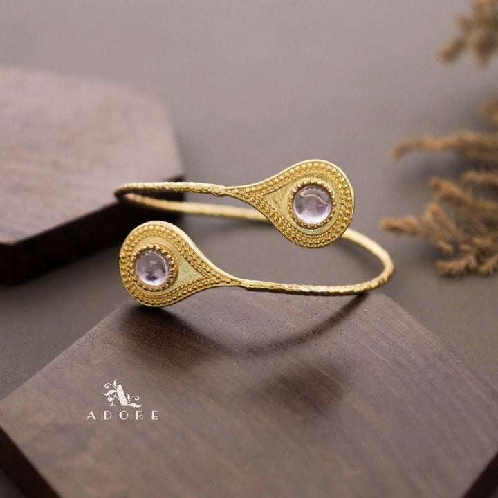 Golden Textured  Dual Dotted Drop Bangle