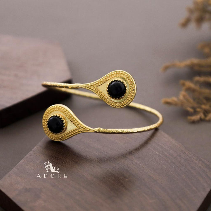 Golden Textured  Dual Dotted Drop Bangle