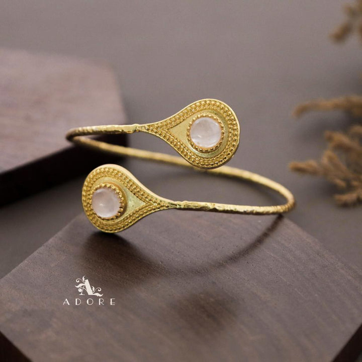 Golden Textured  Dual Dotted Drop Bangle