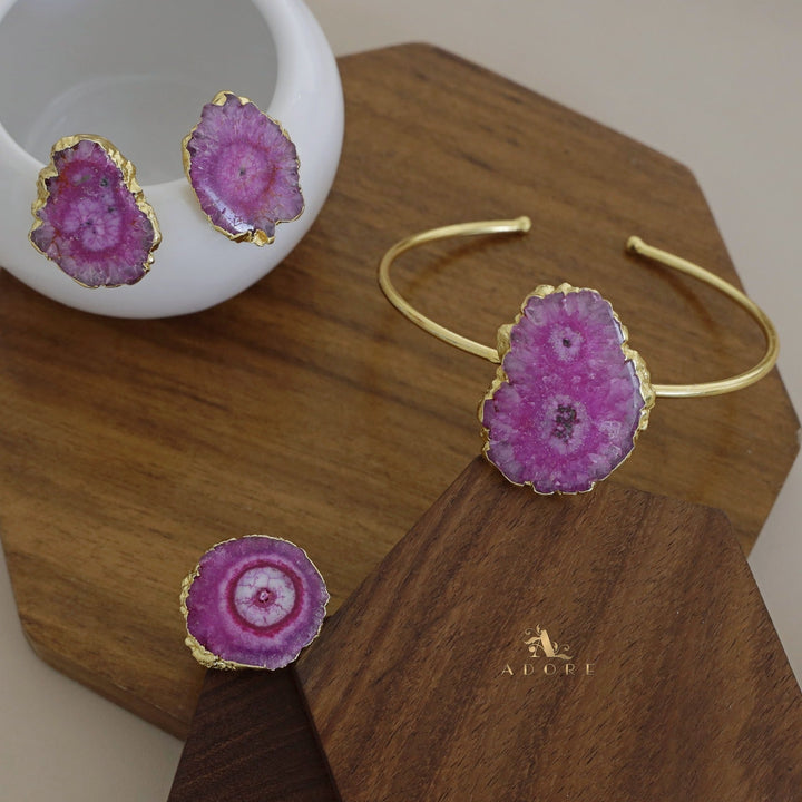 Adore Solar Agate Combo - Bracelet + Studs + Ring