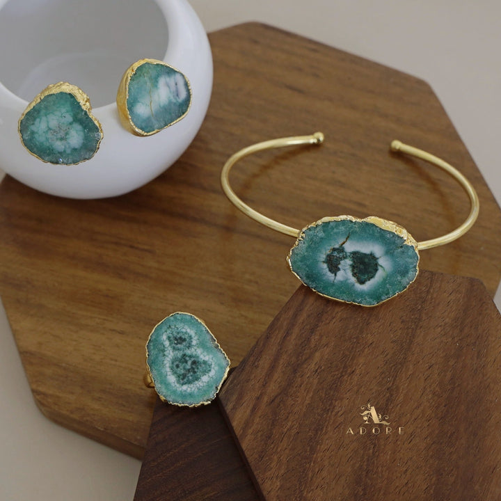 Adore Solar Agate Combo - Bracelet + Studs + Ring