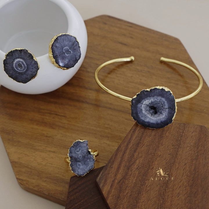 Adore Solar Agate Combo - Bracelet + Studs + Ring