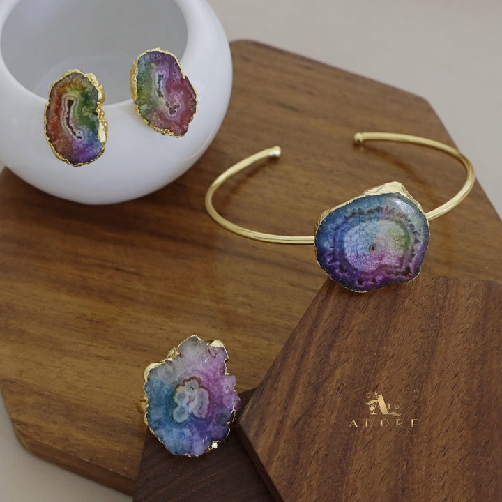 Rainbow Solar Agate Combo - Bracelet + Stud + Ring