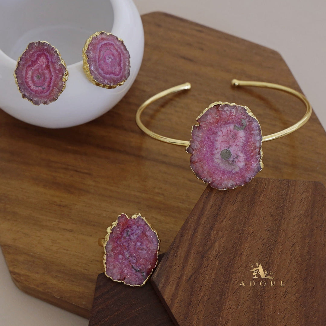 Adore Solar Agate Combo - Bracelet + Studs + Ring