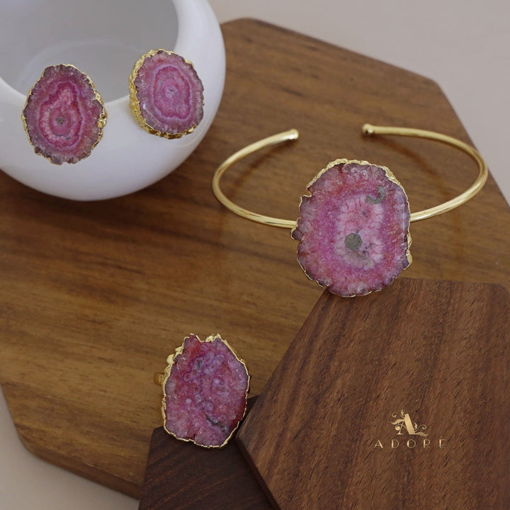 Adore Solar Agate Combo - Bracelet + Studs + Ring
