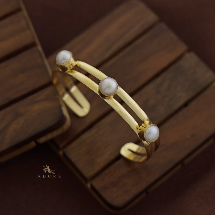 Golden Dual Layer Tri Pearl Bangle