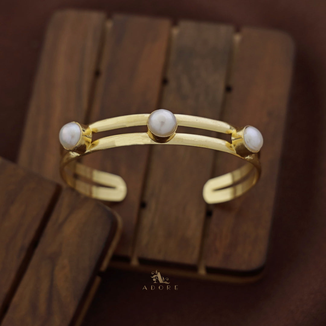 Golden Dual Layer Tri Pearl Bangle