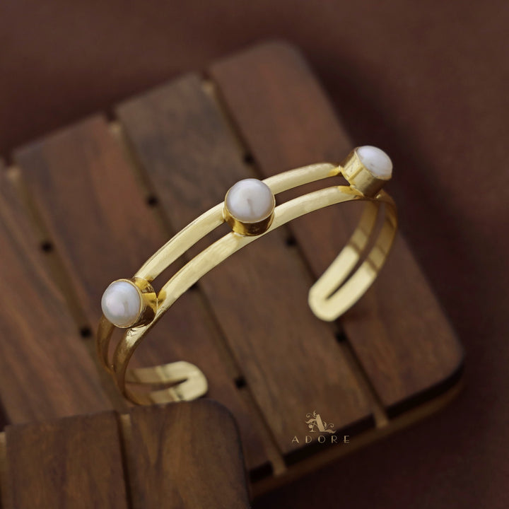 Golden Dual Layer Tri Pearl Bangle