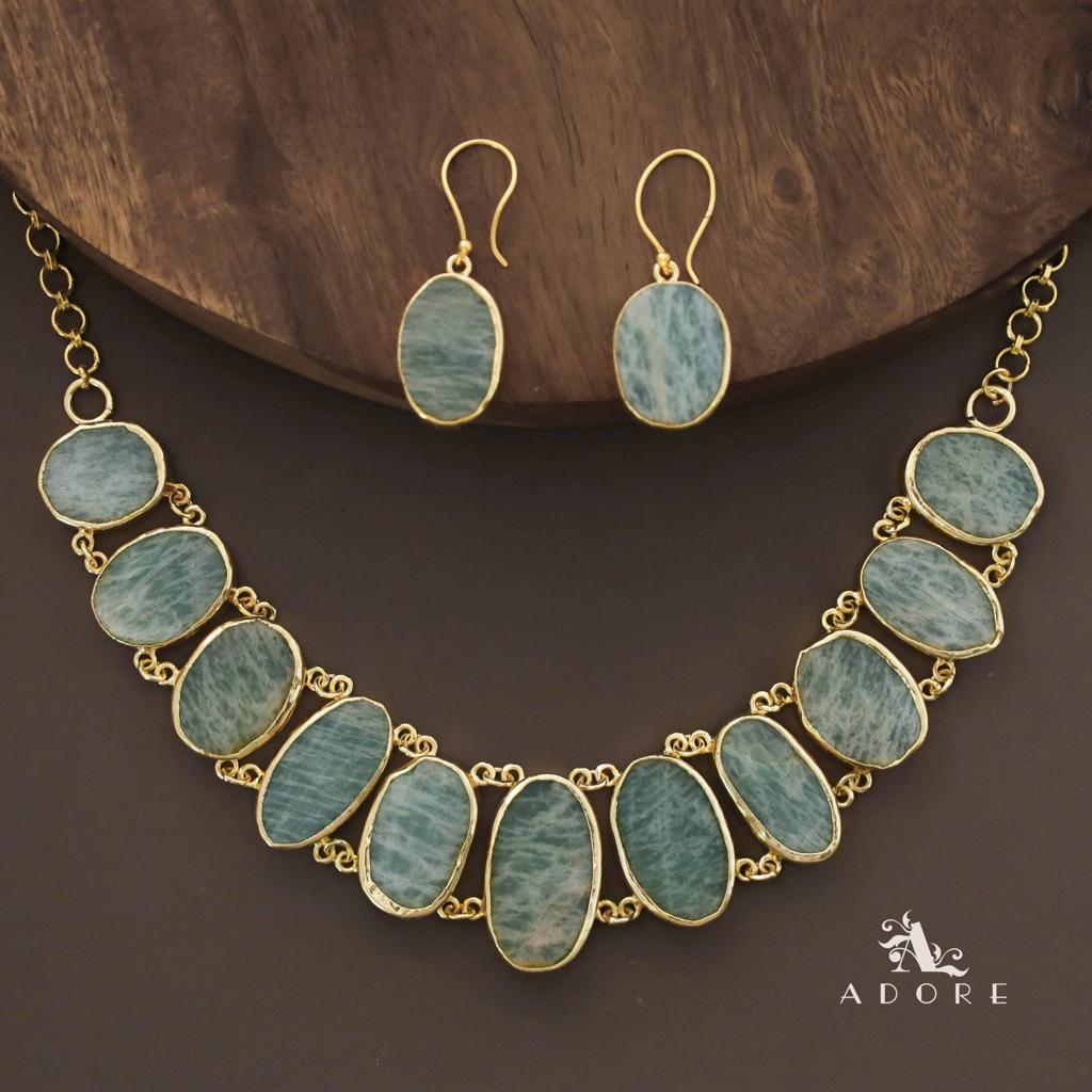 Aadhila Amazonite Green Neckpiece With Drop