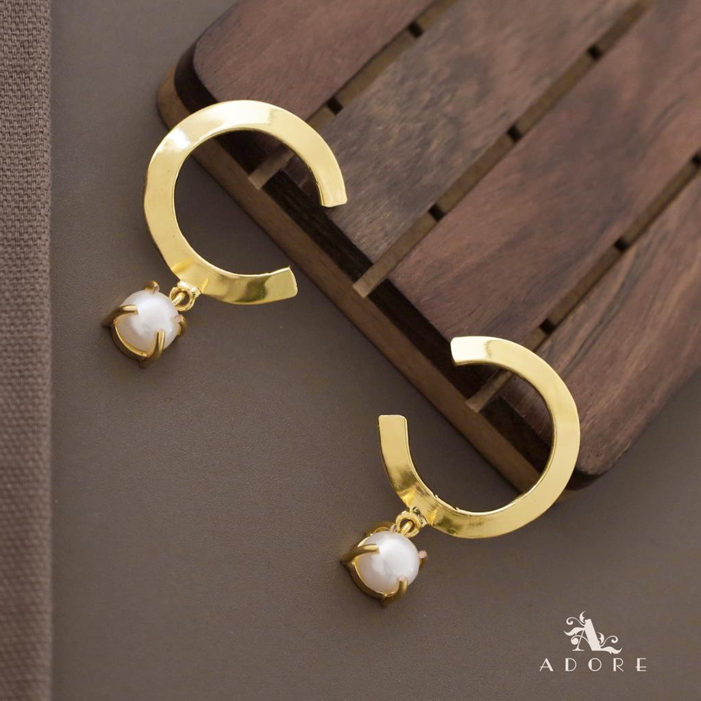Golden C Shape Fresh Water Pearl Earring