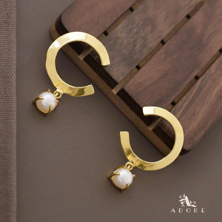 Golden C Shape Fresh Water Pearl Earring