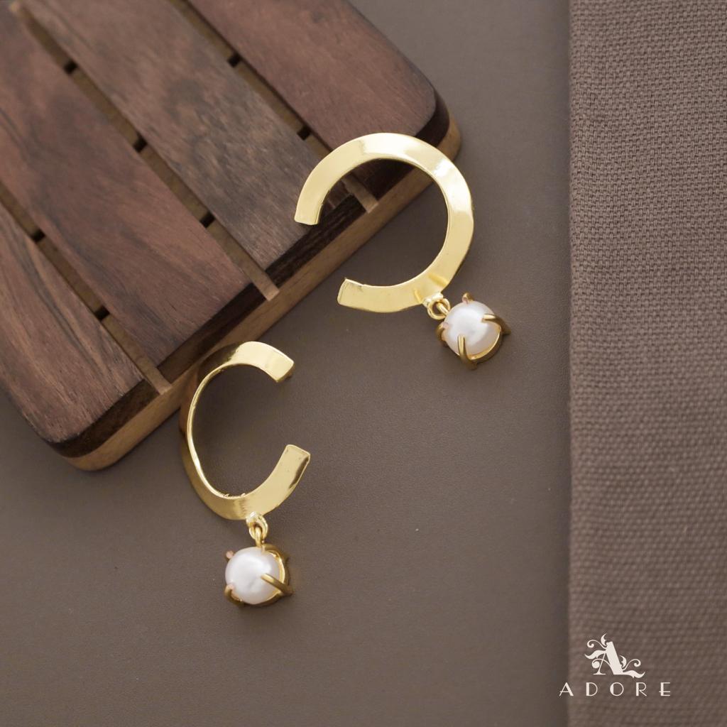 Golden C Shape Fresh Water Pearl Earring