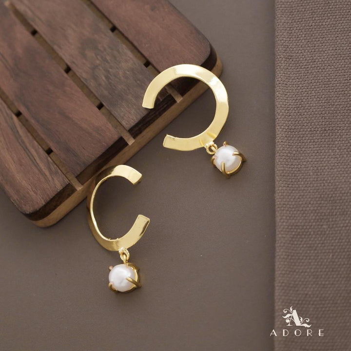 Golden C Shape Fresh Water Pearl Earring