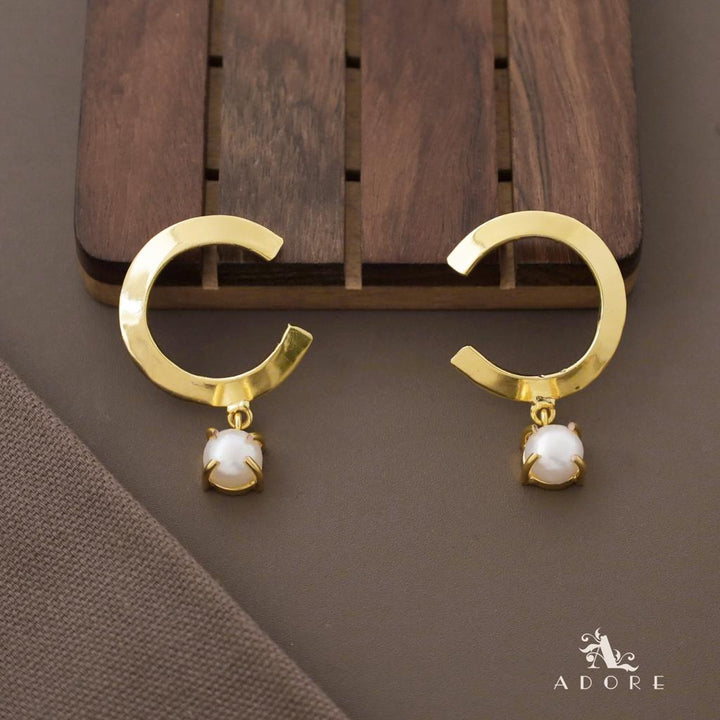 Golden C Shape Fresh Water Pearl Earring