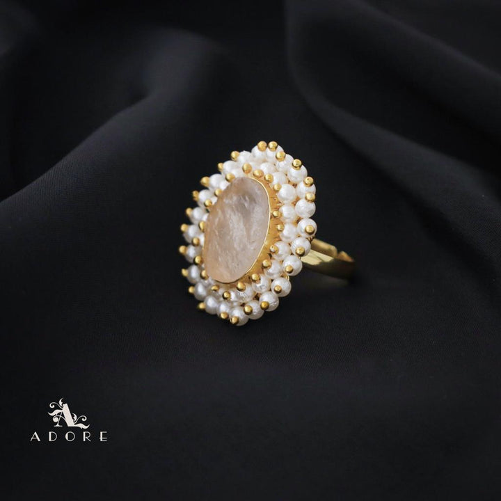 Raw Stone Oval Cluster Pearl Ring