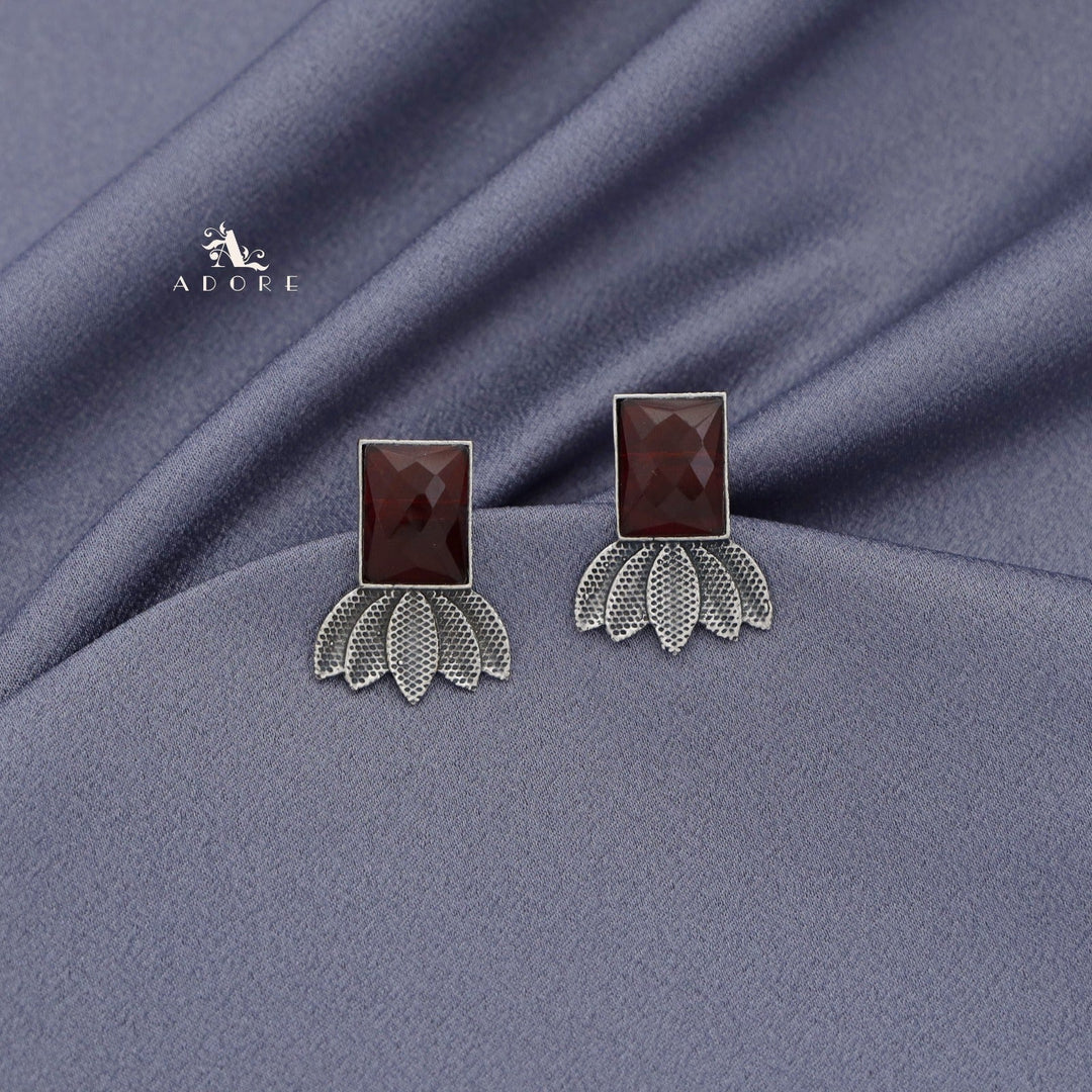 Glossy Rectangle Dotted Leafy Earring ( Rust Finish )