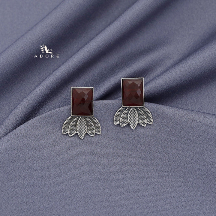 Glossy Rectangle Dotted Leafy Earring ( Rust Finish )