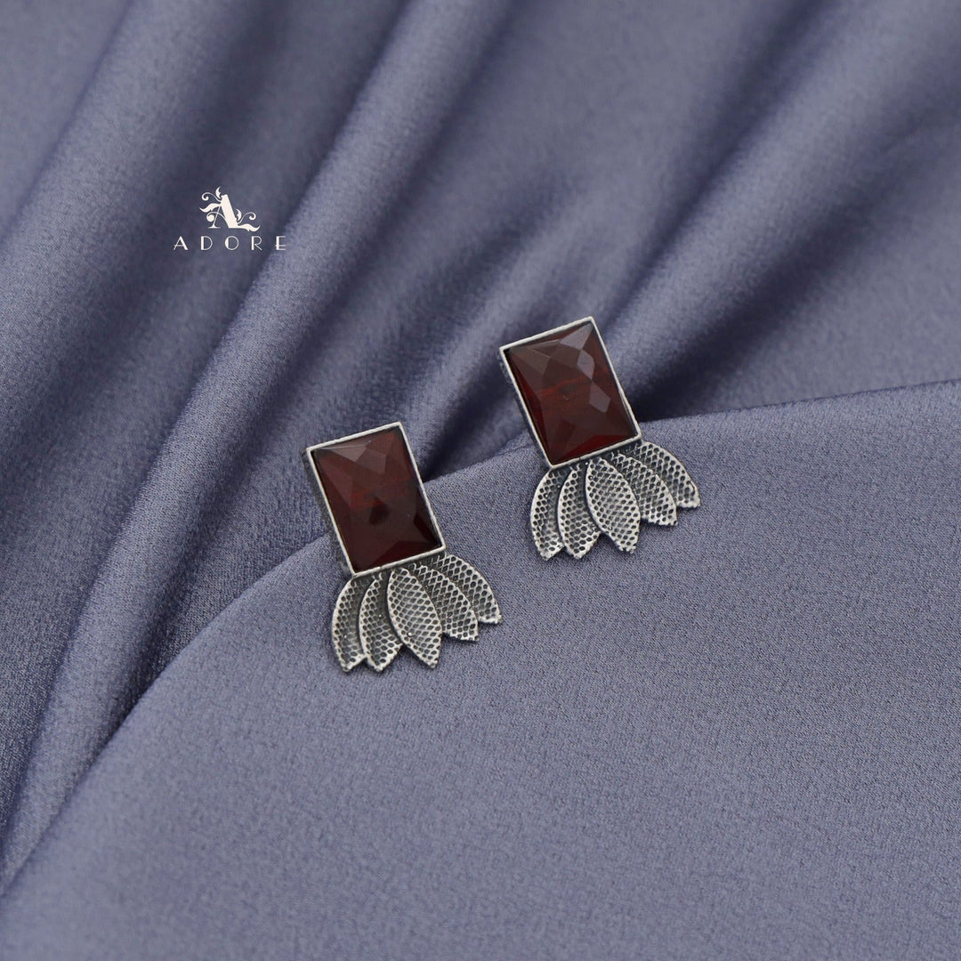 Glossy Rectangle Dotted Leafy Earring ( Rust Finish )