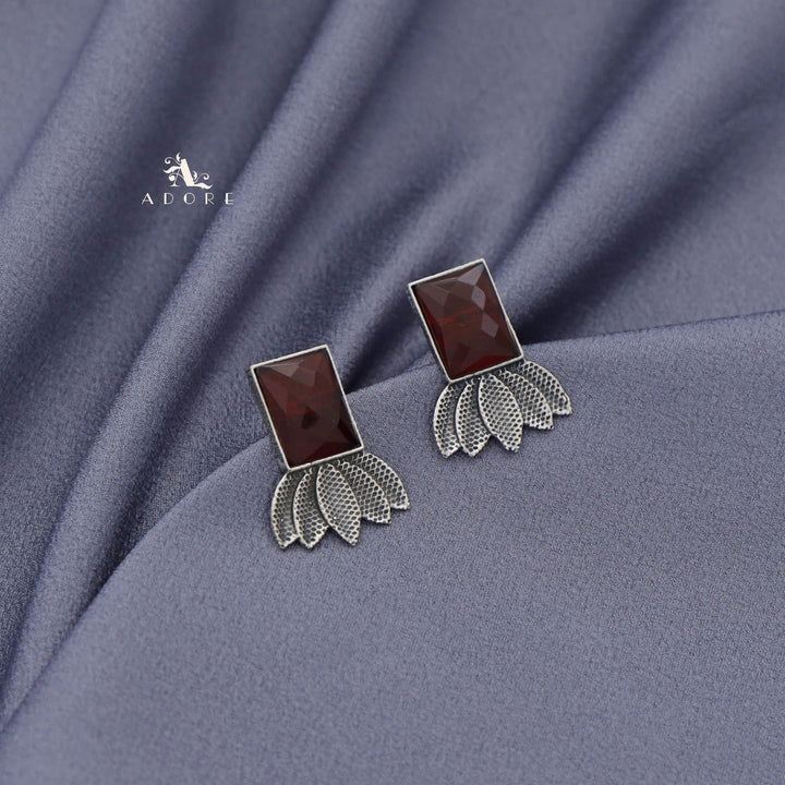 Glossy Rectangle Dotted Leafy Earring ( Rust Finish )