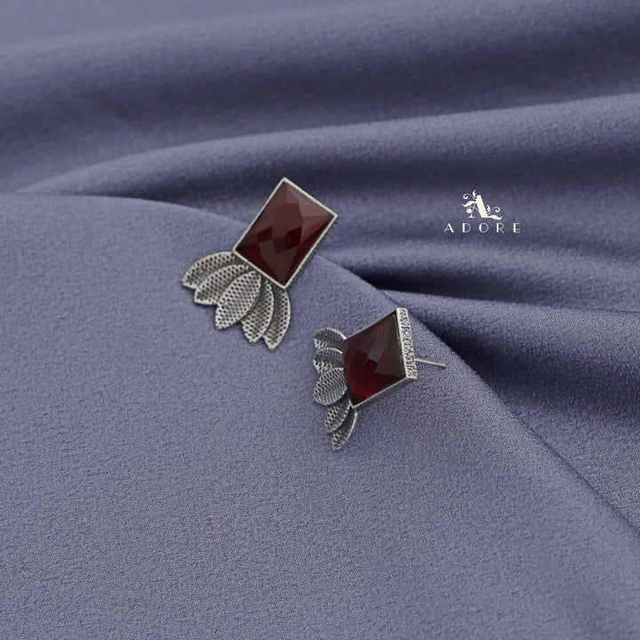 Glossy Rectangle Dotted Leafy Earring ( Rust Finish )