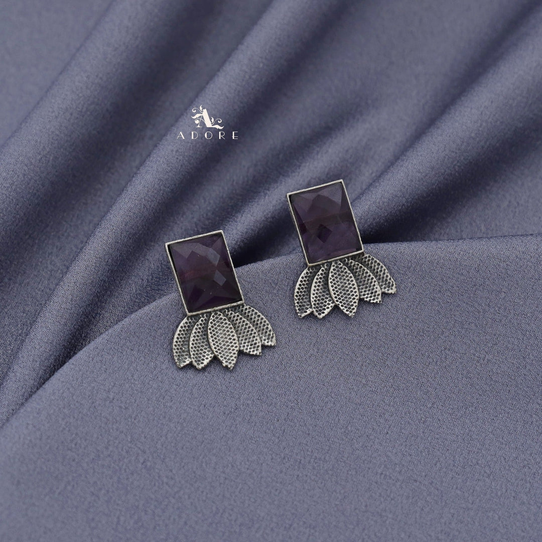 Glossy Rectangle Dotted Leafy Earring ( Rust Finish )