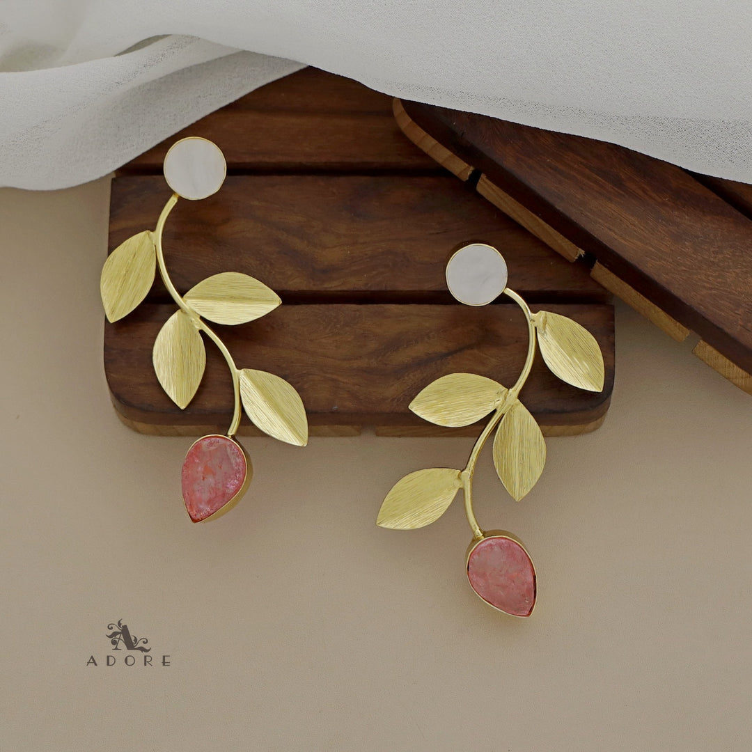 MOP Curvy Leafy Dyed Stone Earring